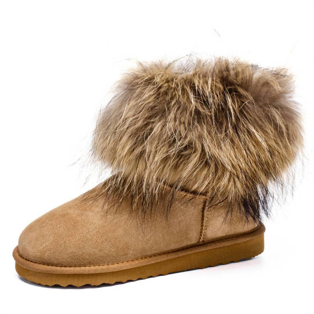 NEW SPRING STEP SHOES women's shearling winter boots with racoon fur in chestnut